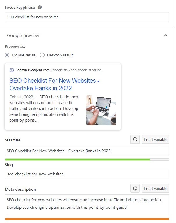 LiveAgent - مثال على الكلمة الرئيسية وعنوان تحسين محركات البحث والوصف الوصفي