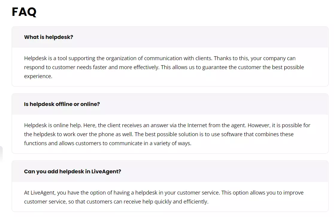 مثال الأسئلة الشائعة في LiveAgent