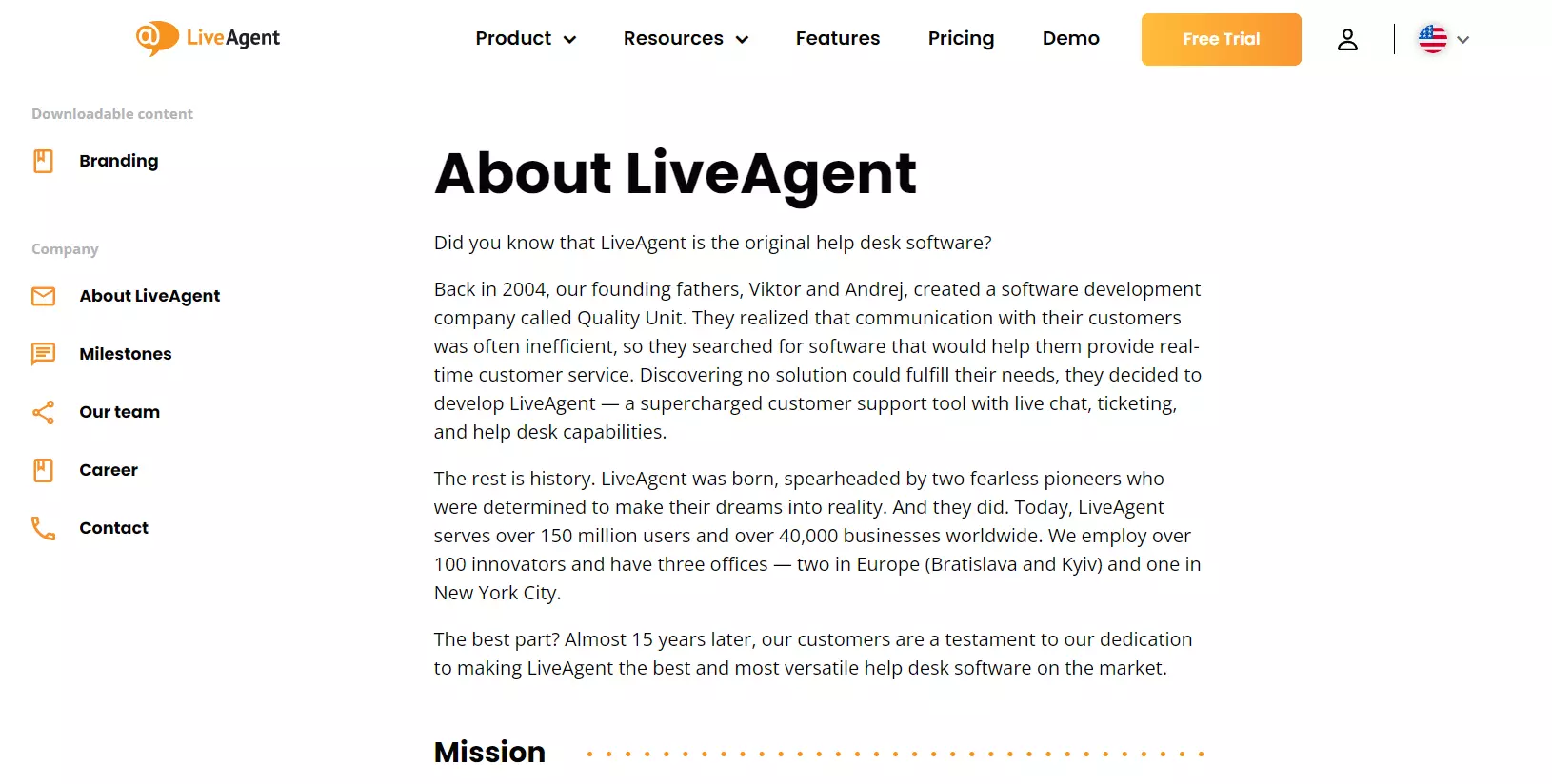 صفحة حول LiveAgent