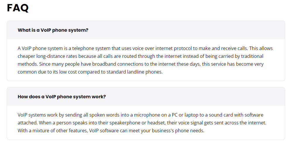 مثال على قسم الأسئلة الشائعة