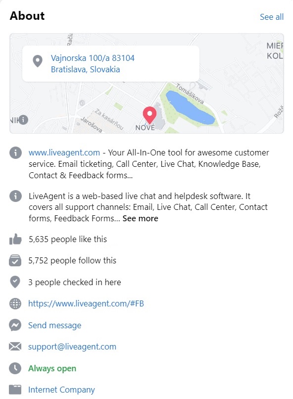 السيرة الذاتية على Facebook لـ LiveAgent