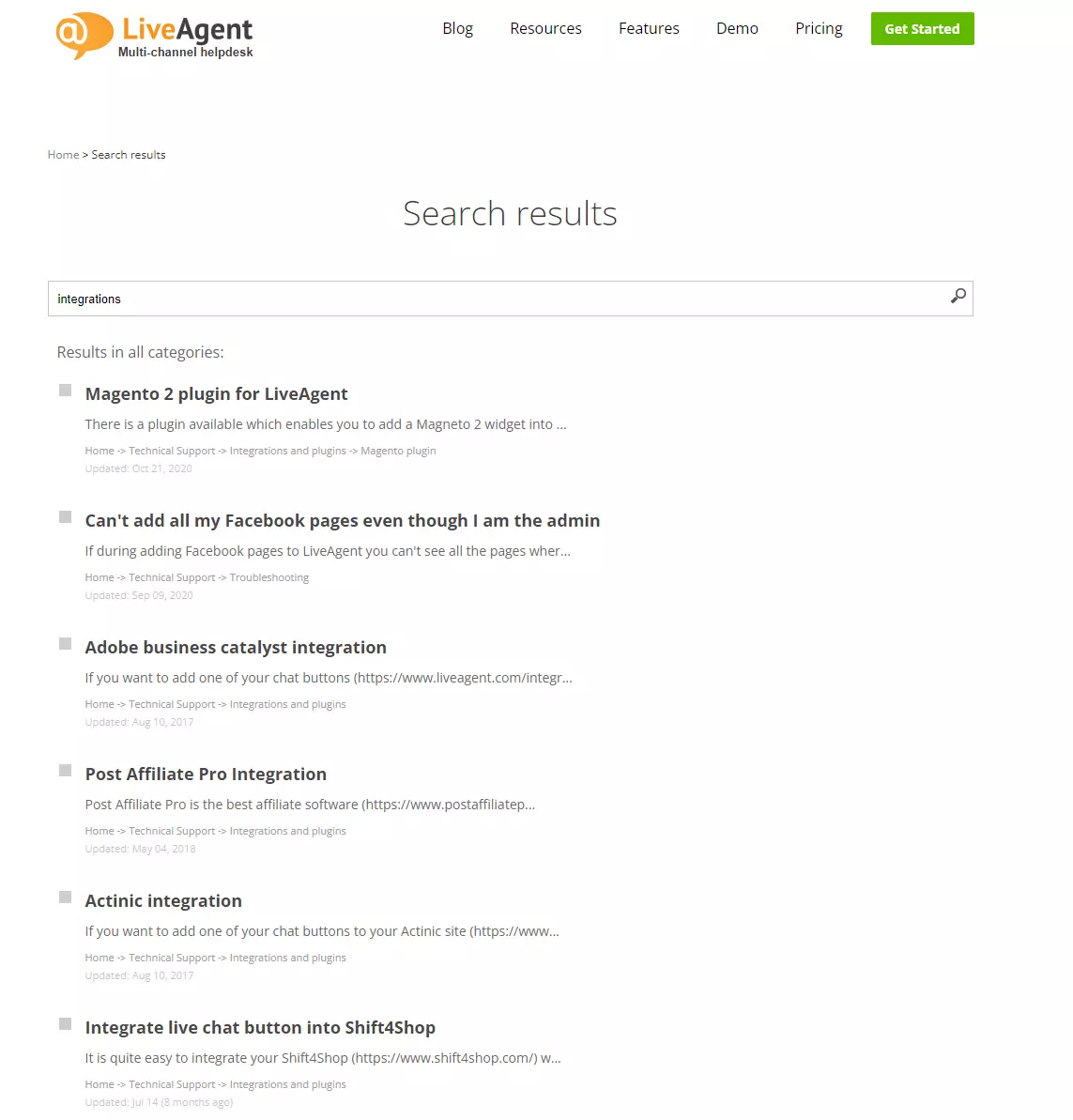 بوابة دعم LiveAgent - التكاملات