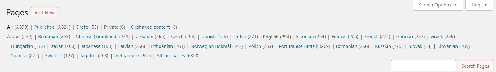 مثال على لغات WP