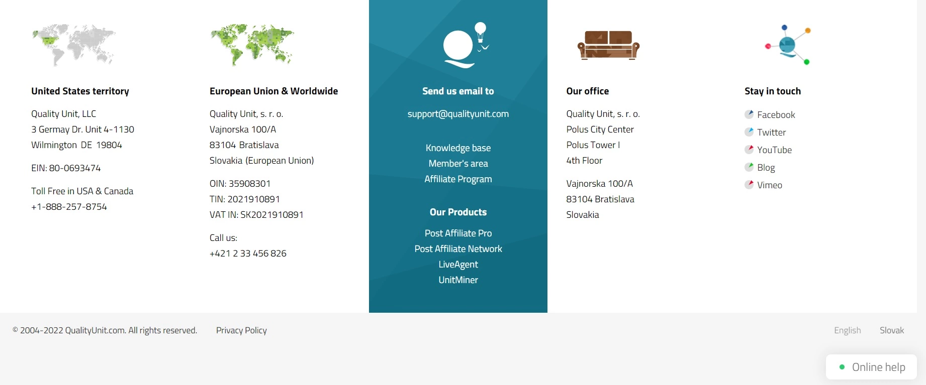 صفحة اتصل بنا في Quality Unit