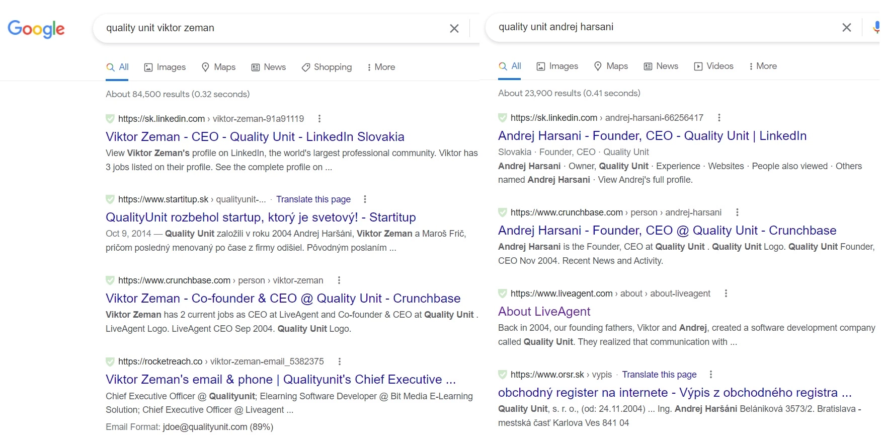 نتائج بحث مالكي Quality Unit على Google