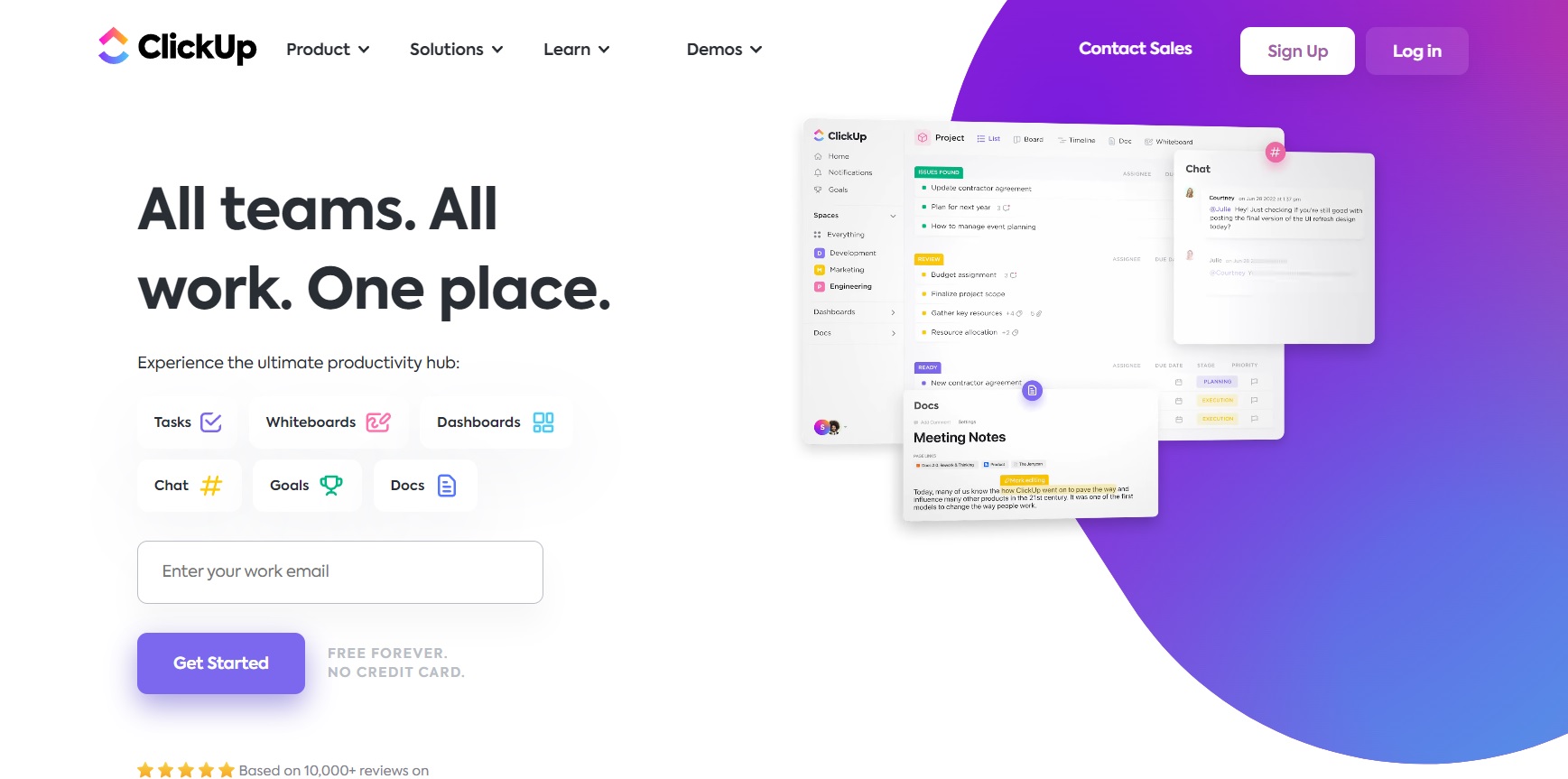 صفحة ClickUp الرئيسية - خطط وتتبع وأدر مشاريعك بسهولة من مكان واحد.