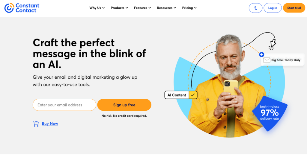 صفحة Constant Contact الرئيسية، برنامج التسويق عبر البريد الإلكتروني وإدارة البريد الإلكتروني