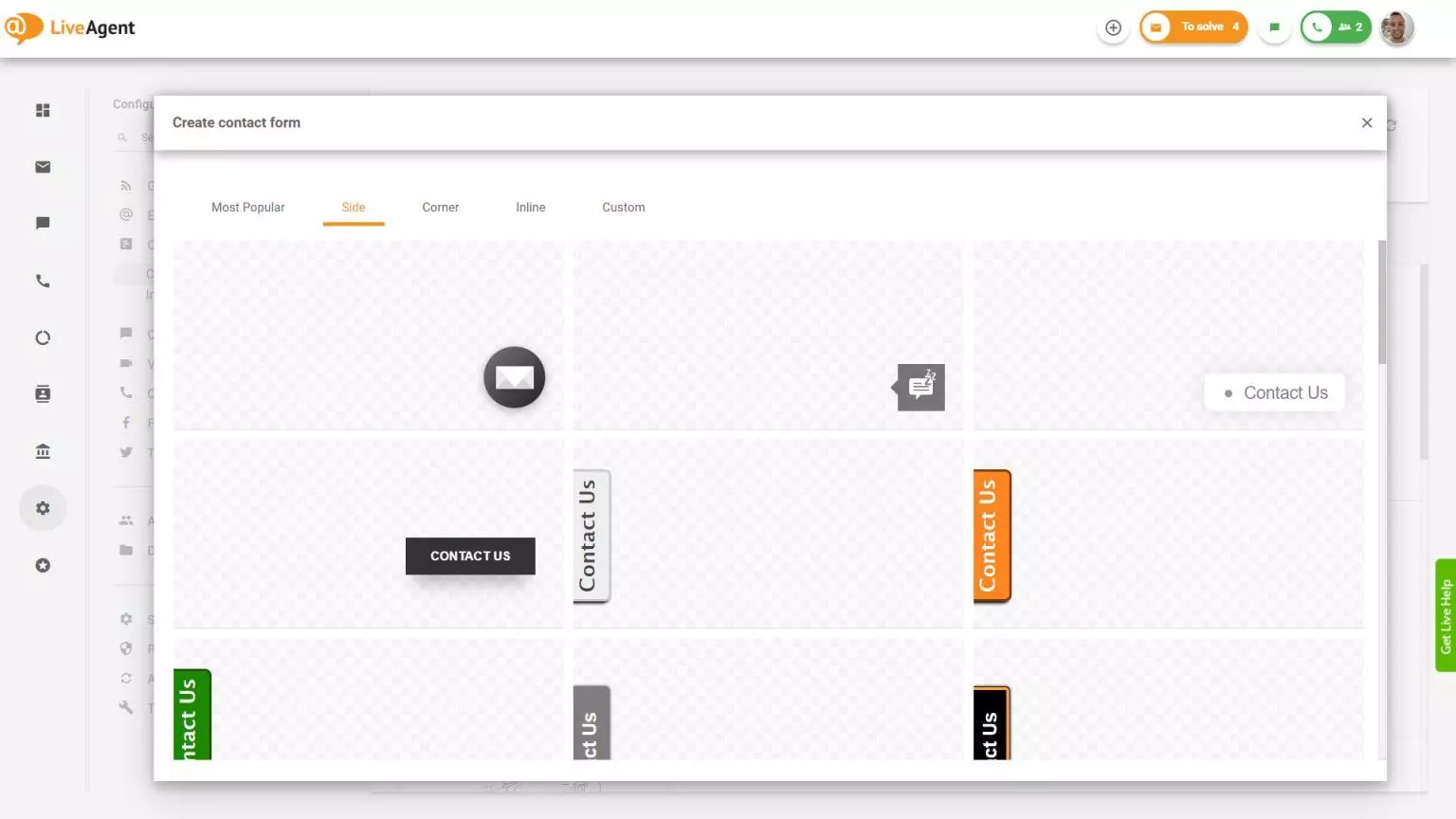 نموذج جانب الاتصال في LiveAgent