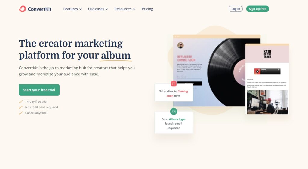 صفحة ConvertKit الرئيسية، برنامج إدارة بريد إلكتروني للمبدعين