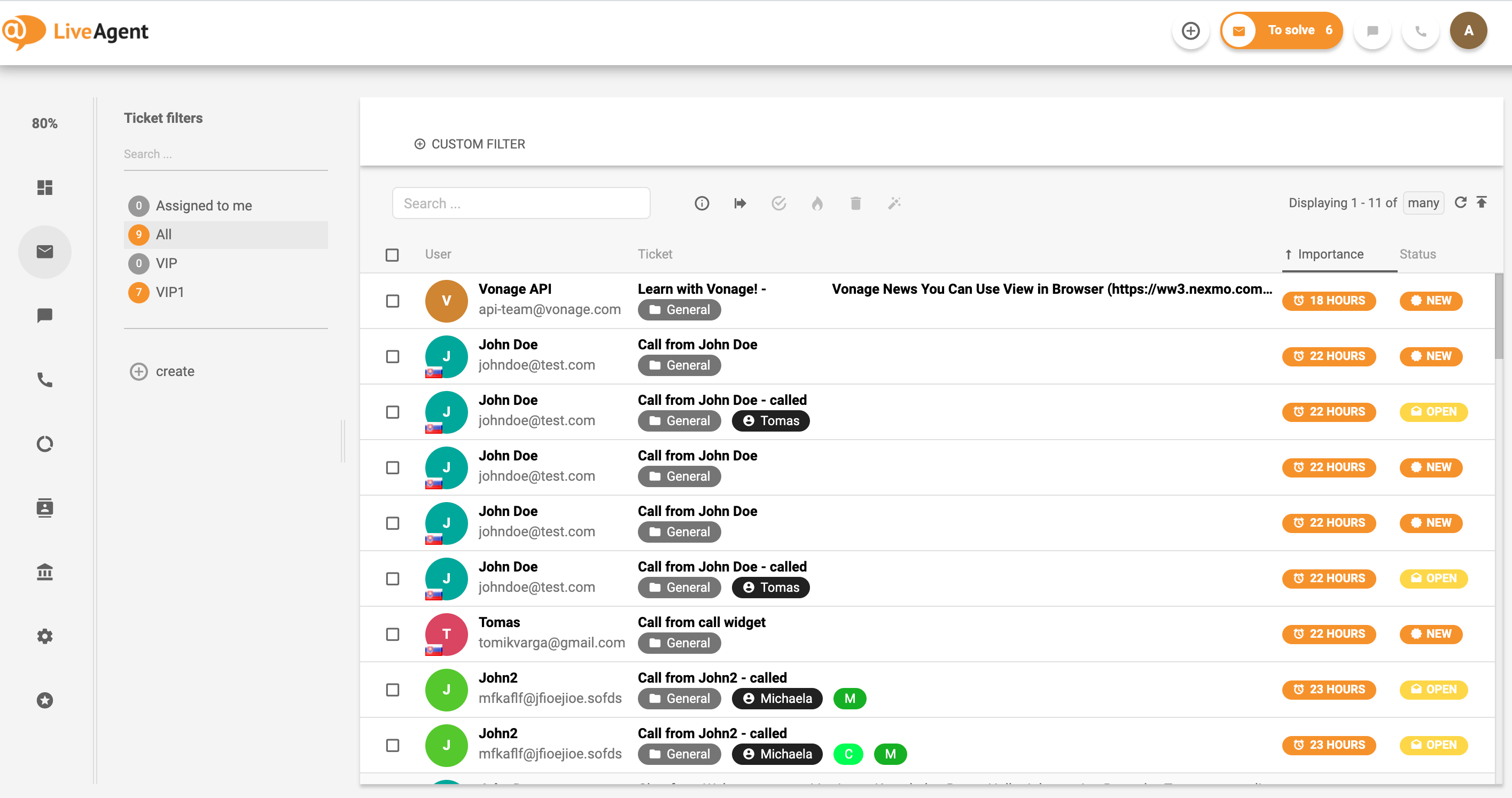 LiveAgent - جميع التذاكر - صندوق الوارد العام