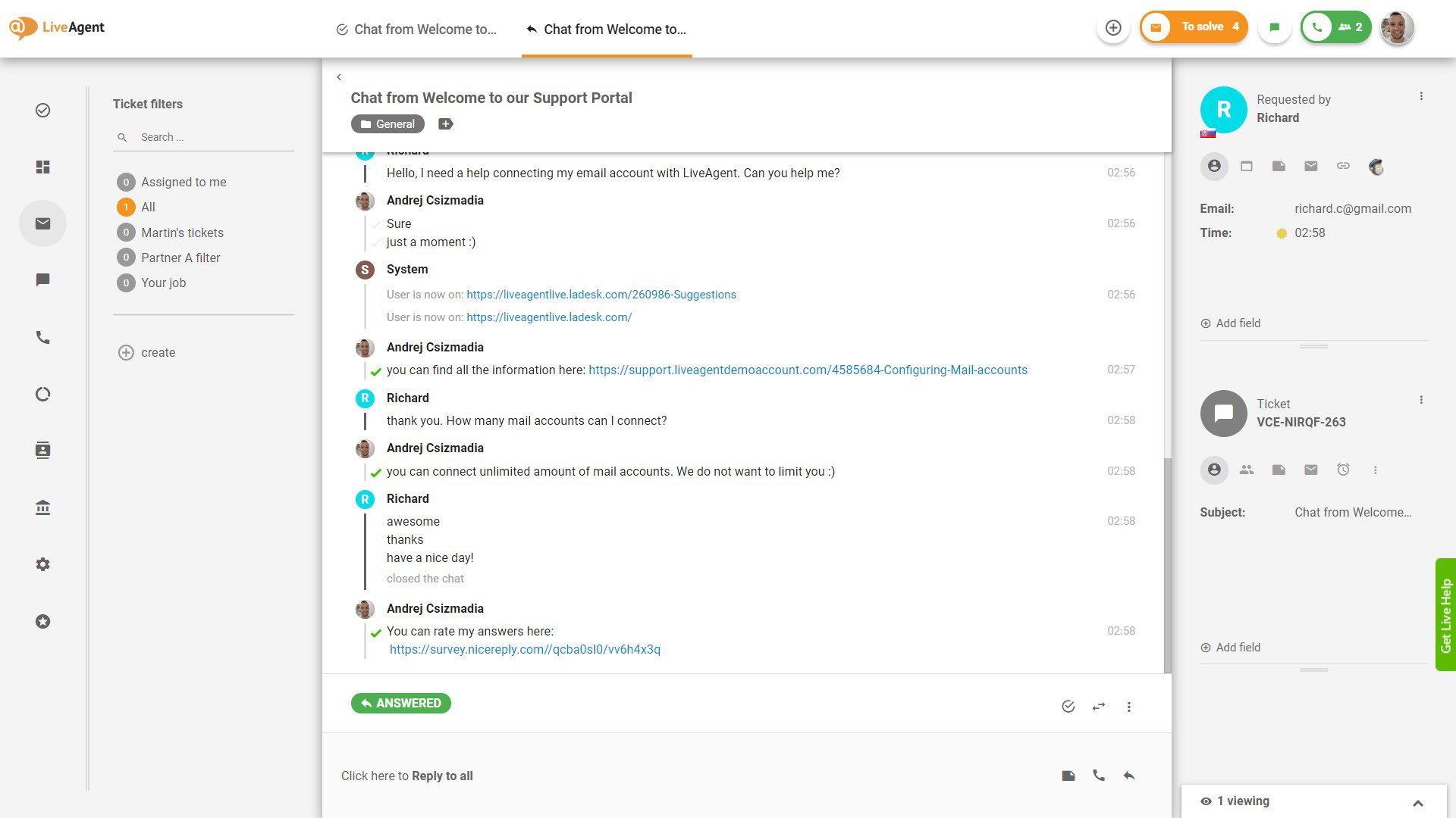 Chat example from LiveAgent