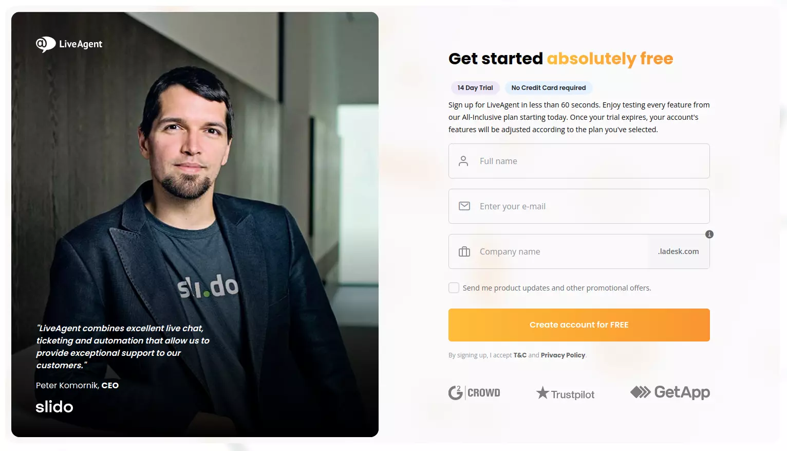 حساب تجربة LiveAgent