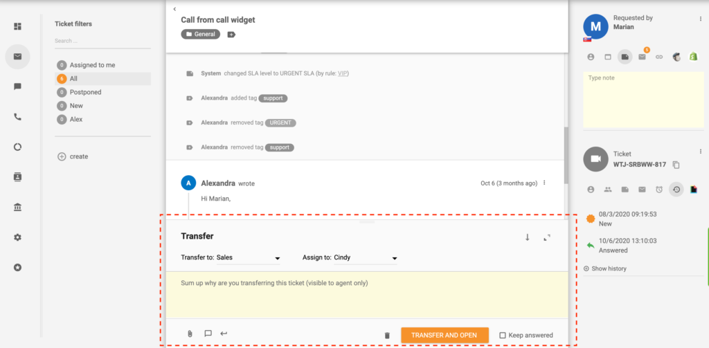 نقل التذكرة - LiveAgent