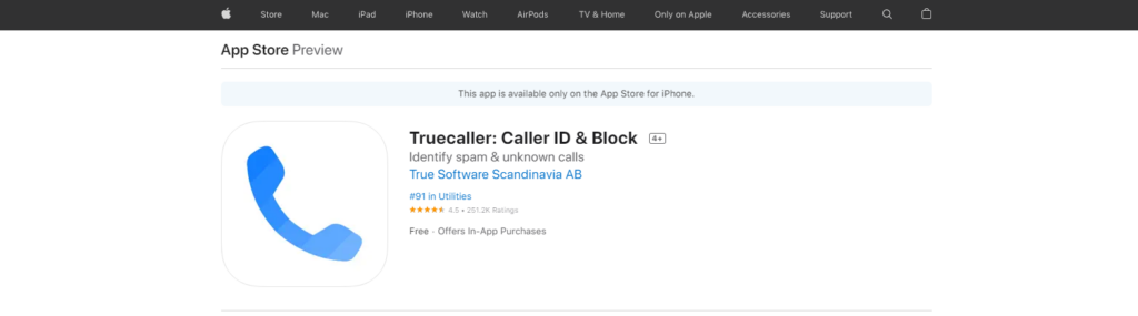 Truecaller: Caller ID & Block App Store website