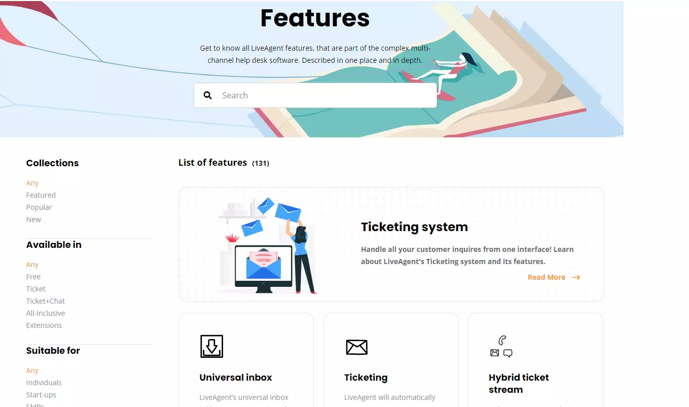 صفحة ميزة LiveAgent