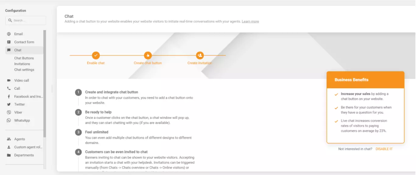 تكوين الدردشة في LiveAgent