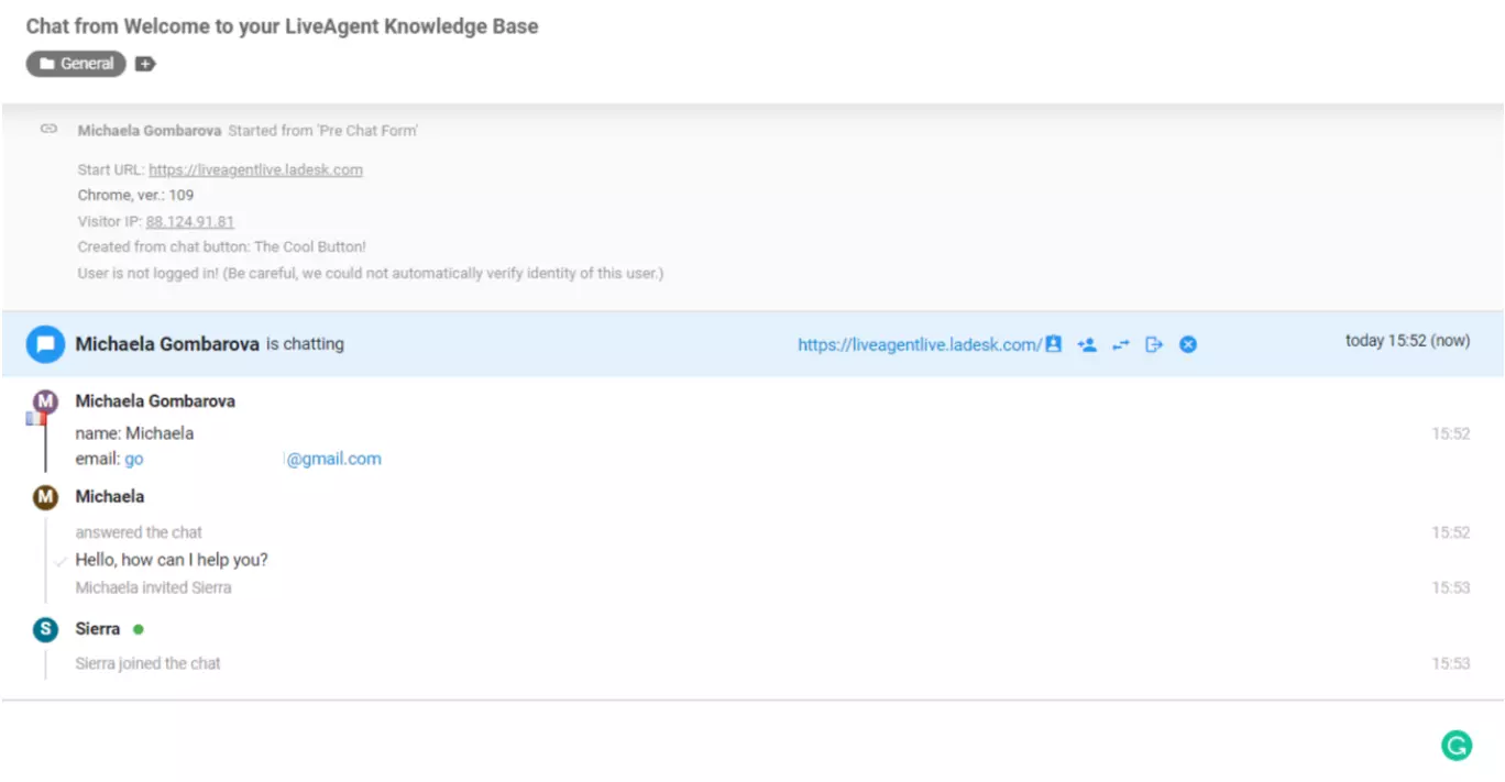 LiveAgent وكيل انضم إلى الدردشة