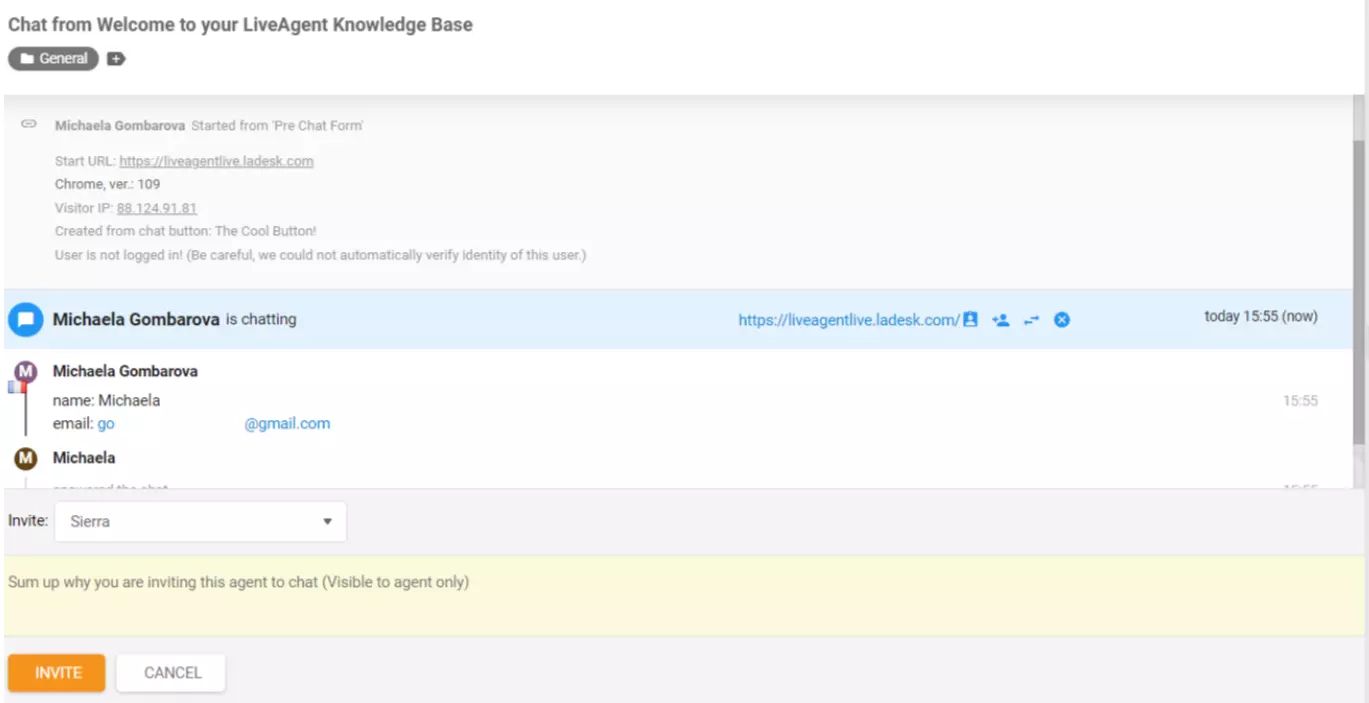 LiveAgent وكيل مدعو للدردشة