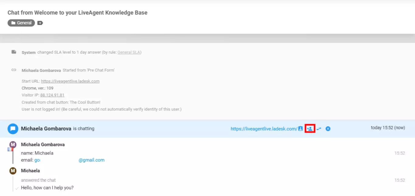 LiveAgent - دعوة زميل عمل للدردشة
