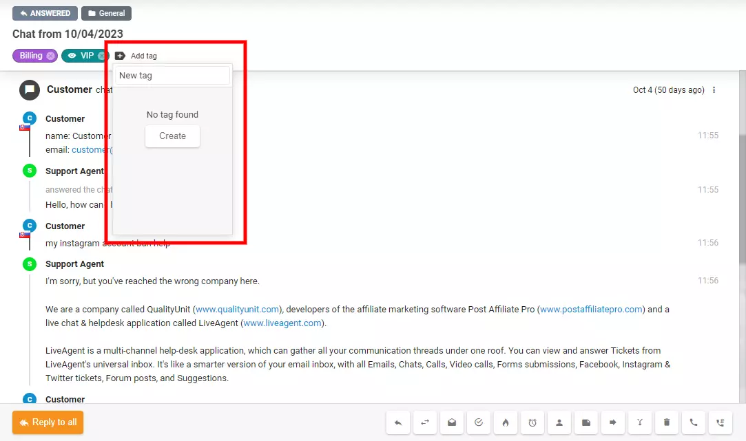 الصورة توضح كيفية إنشاء علامة جديدة مباشرة داخل التذكرة
