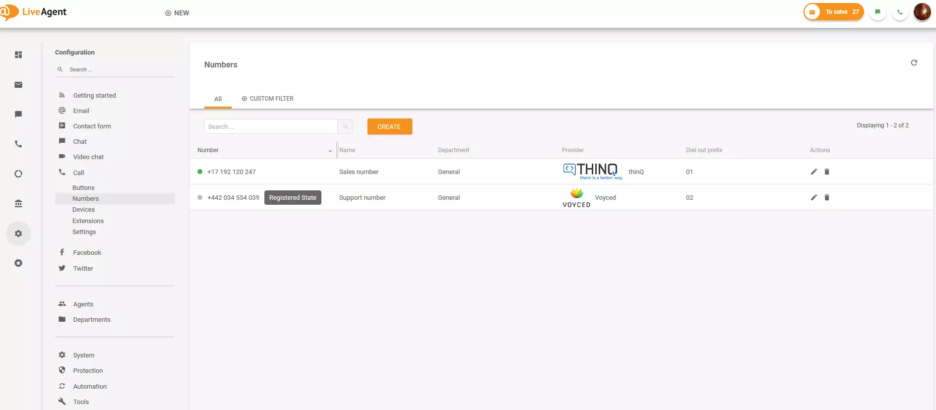 قسم الأرقام في LiveAgent