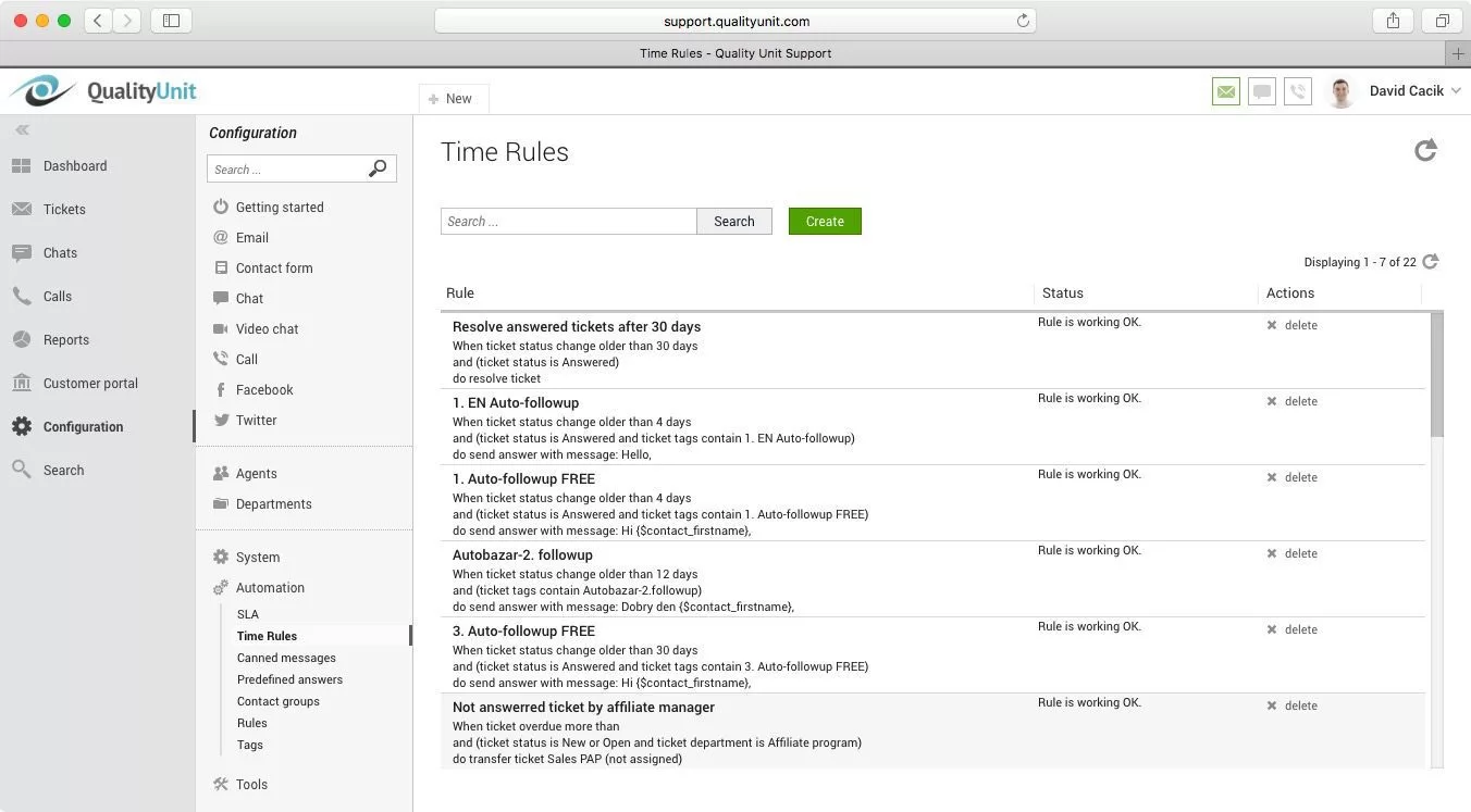 قواعس الوقت في LiveAgent