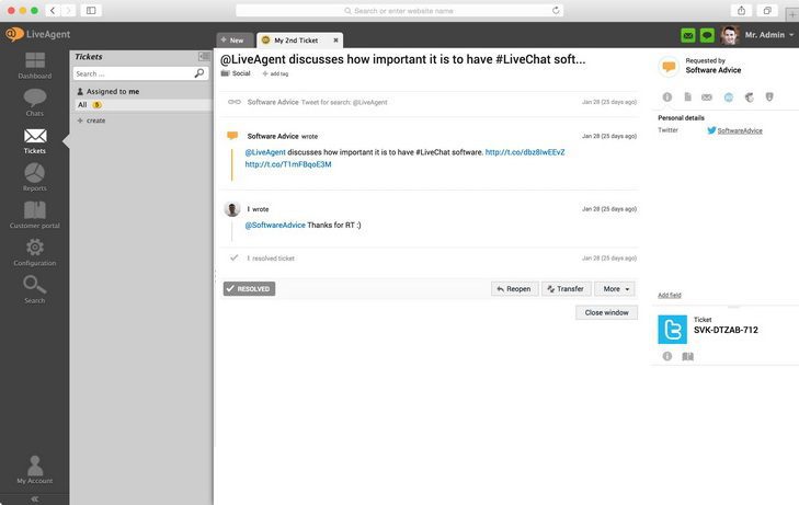 تذكرة تويتر من LiveAgent