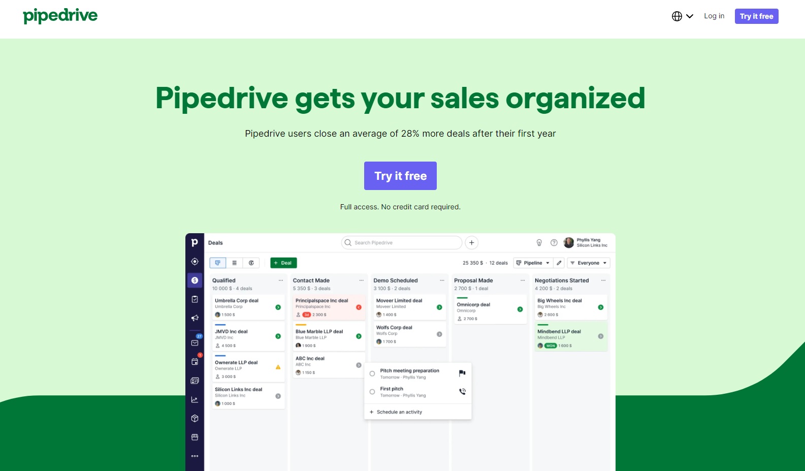 صفحة Pipedrive الرئيسية