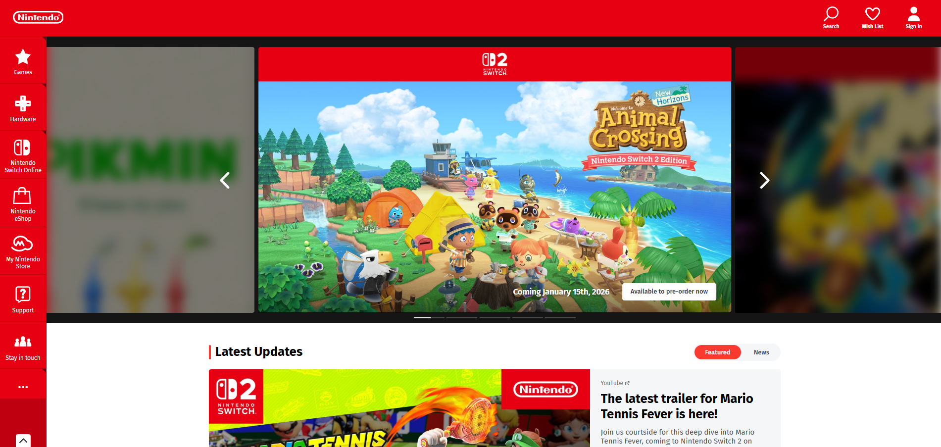 جهات الاتصال بقسم دعم Nintendo