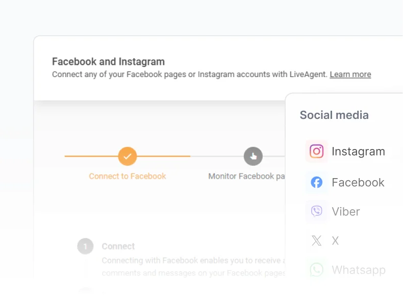 تكاملات وسائل التواصل الاجتماعي من LiveAgent مع Facebook و Instagram و WhatsApp