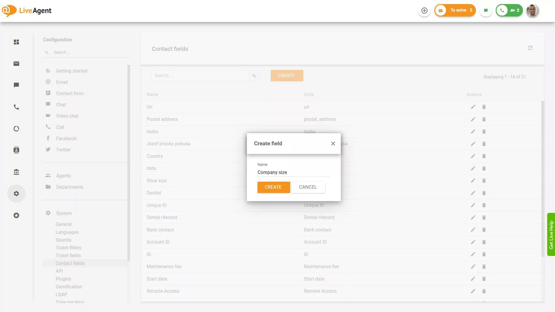 إضافة إعدادات حقول جهات الاتصال