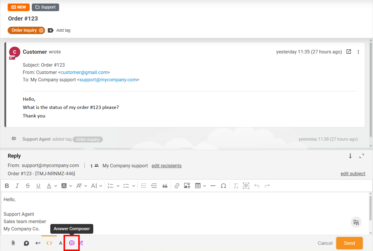 زر منشئ الإجابات بالذكاء الاصطناعي