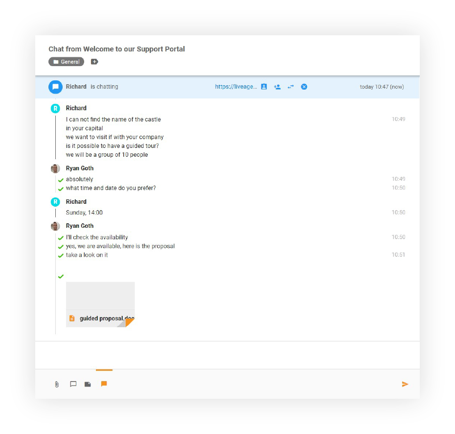 المرفقات في الدردشة المباشرة