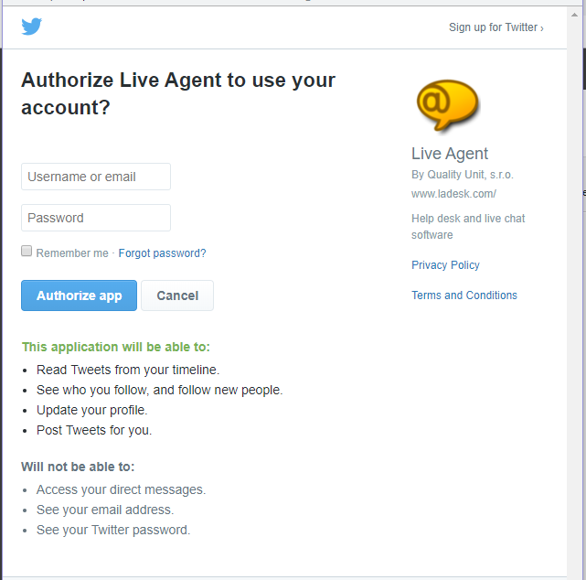تفويض تطبيق تويتر