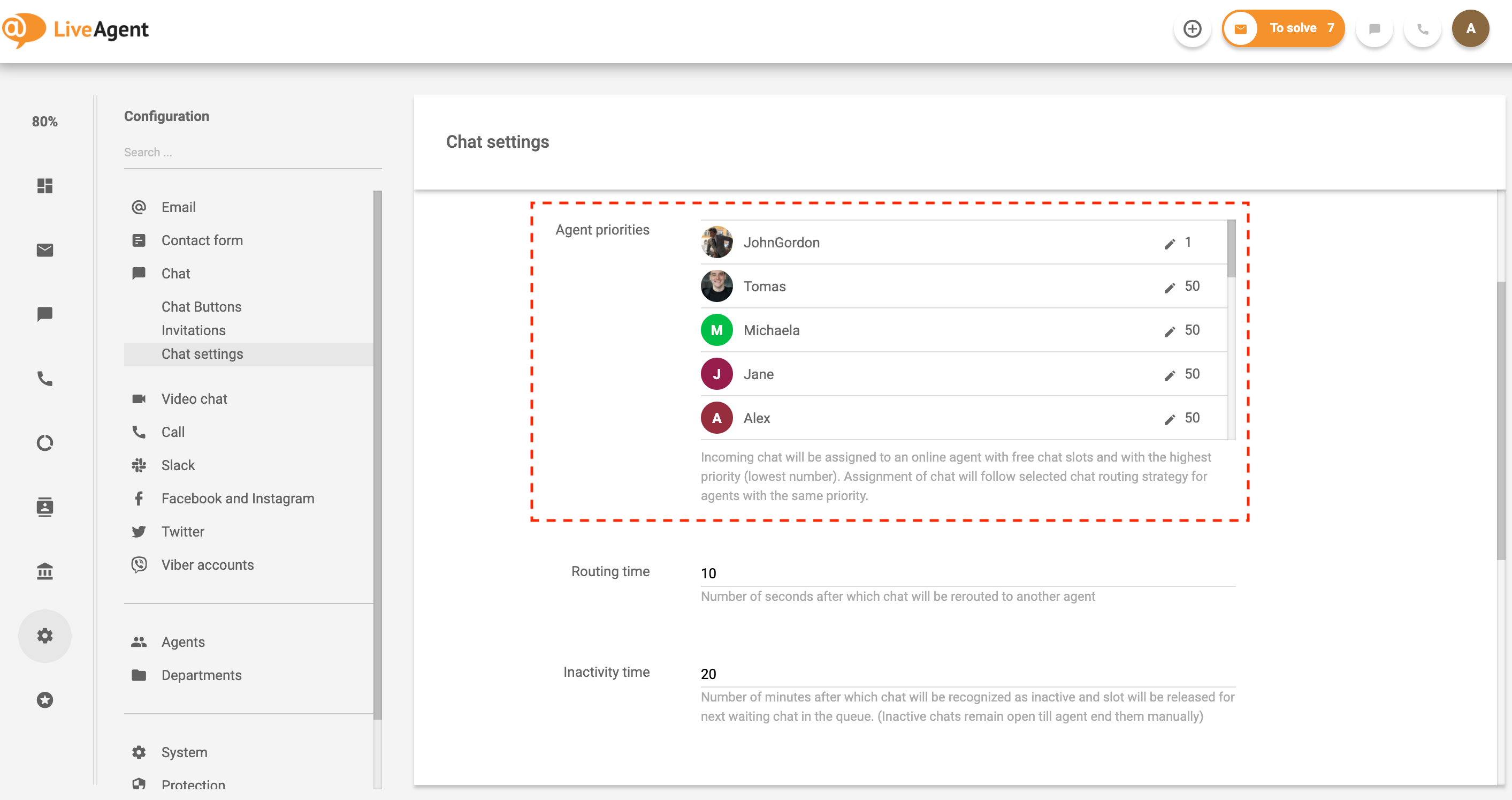 أولويات وكيل توزيع الدردشة الآلي