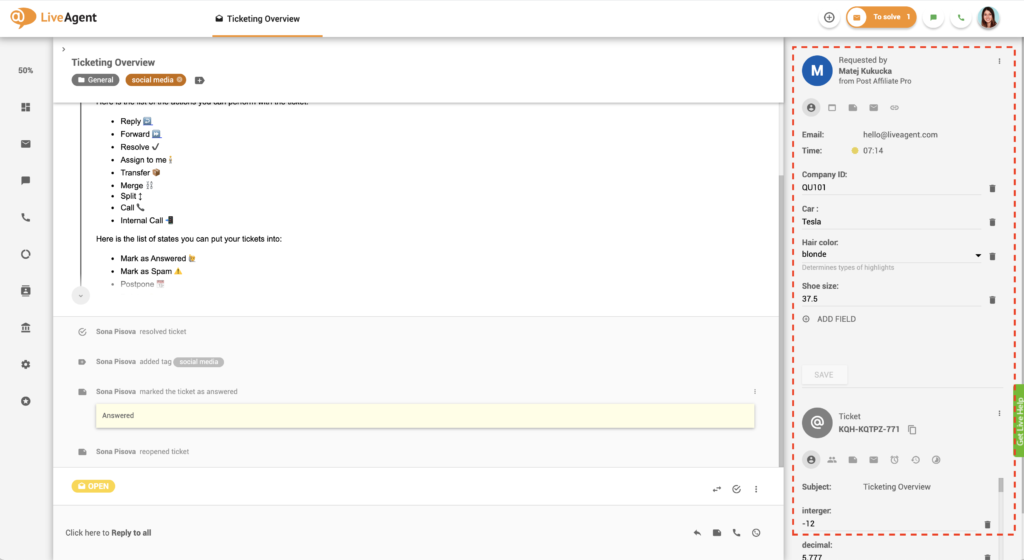 مثال CRM في LiveAgent