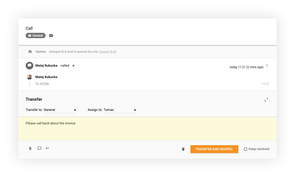 Call transfers feature in LiveAgent