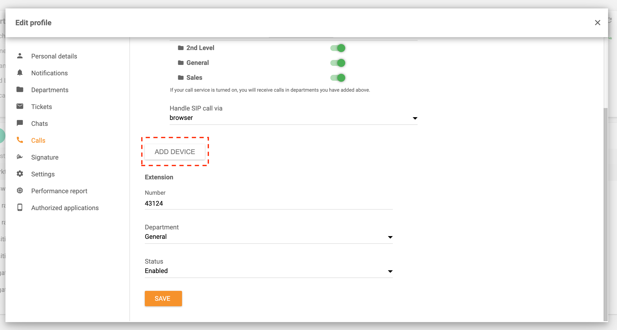 توجيه المكالمات إضافة جهاز