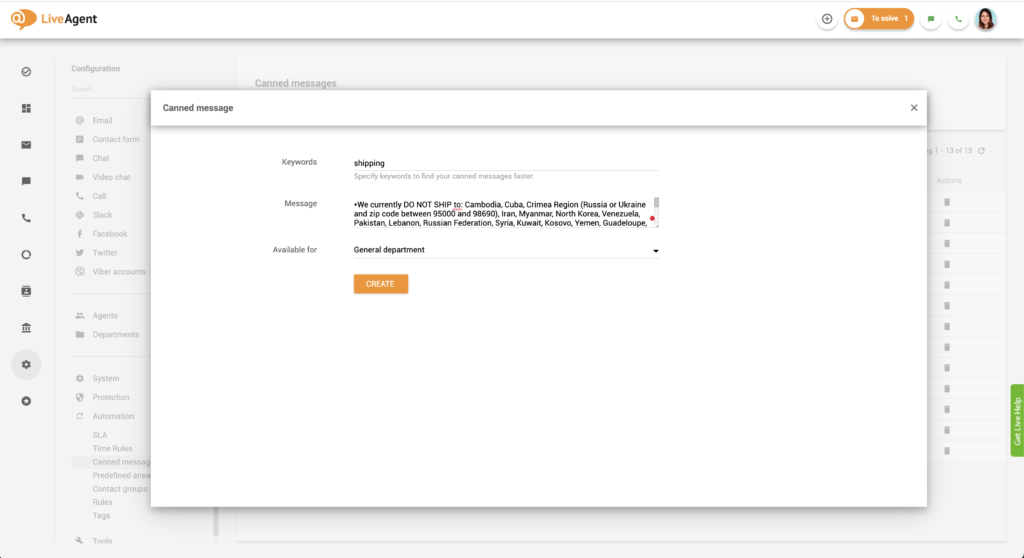 نموذج إنشاء رسالة معدة مسبقاً