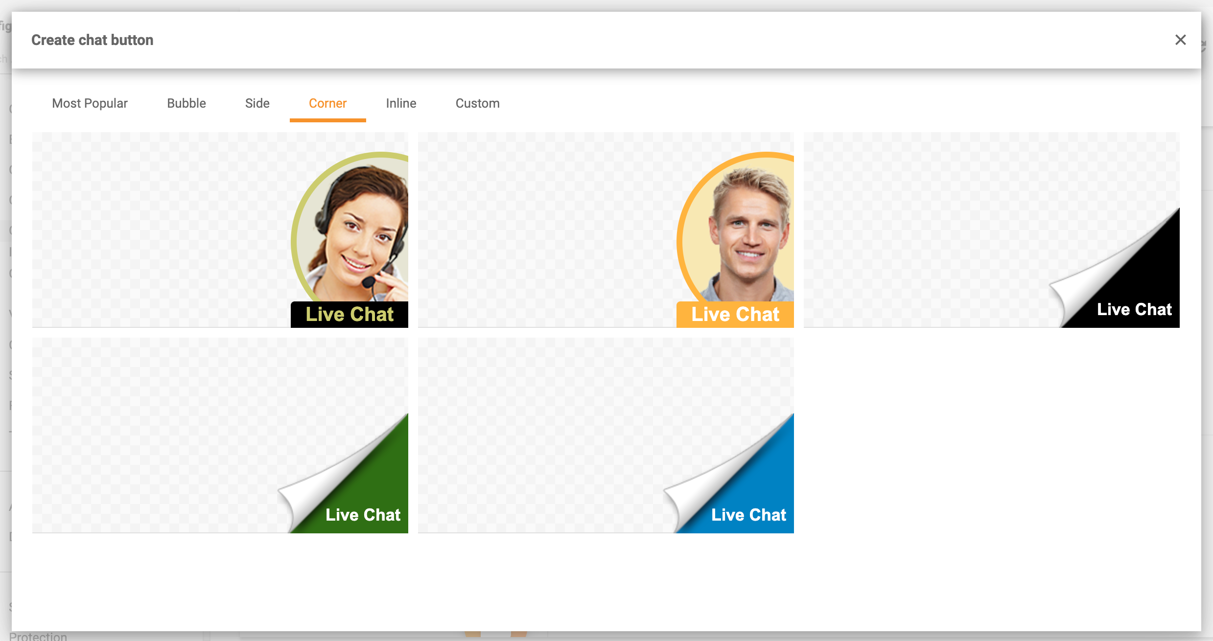 أزرار الدردشة في الزوايا