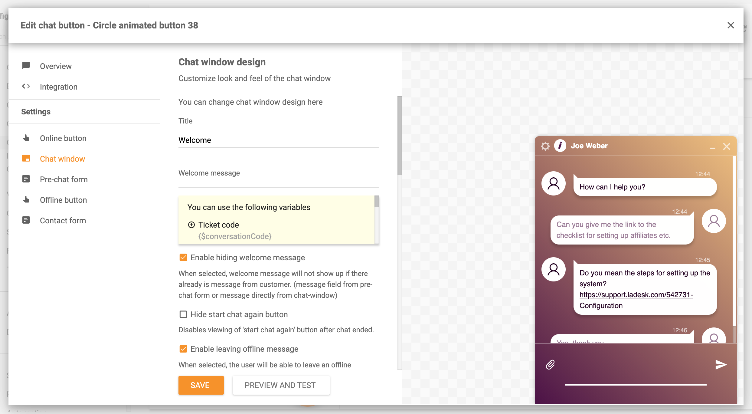 خيارات تصميم نافذة الدردشة