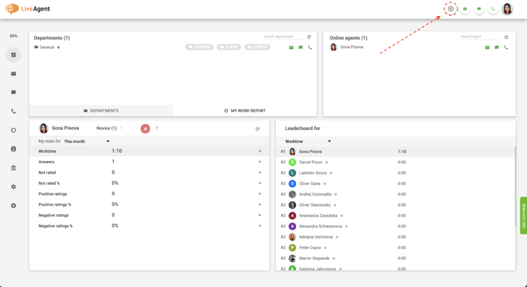 انقر على زر الإضافة في LiveAgent