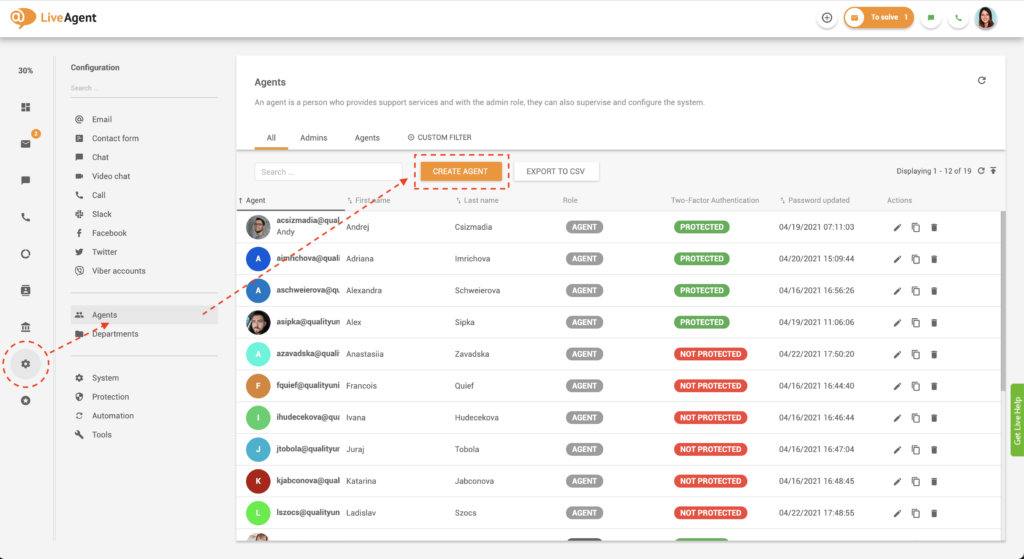 زر إنشاء وكيل