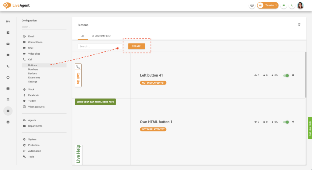 إنشاء زر اتصال في LiveAgent