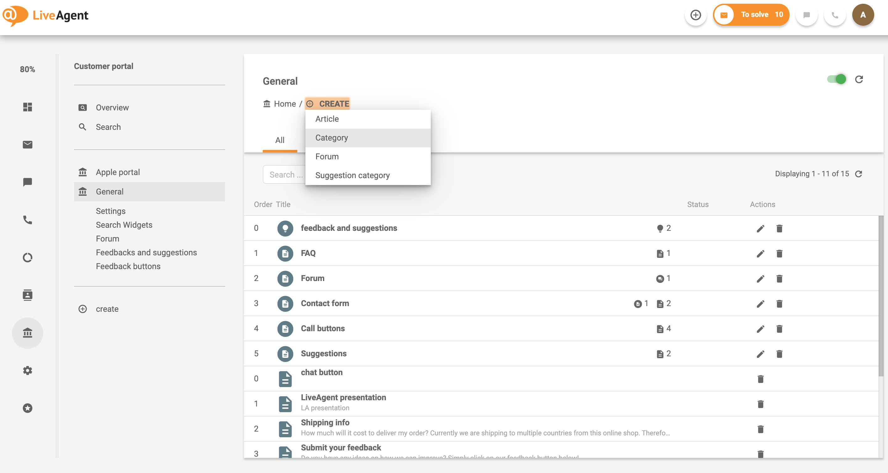 مثال على إنشاء فئة لبوابة العملاء في نظام قاعدة المعرفة LiveAgent