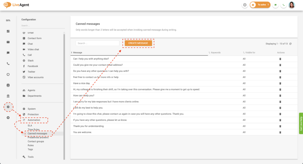 إنشاء رسالة معدة مسبقاً