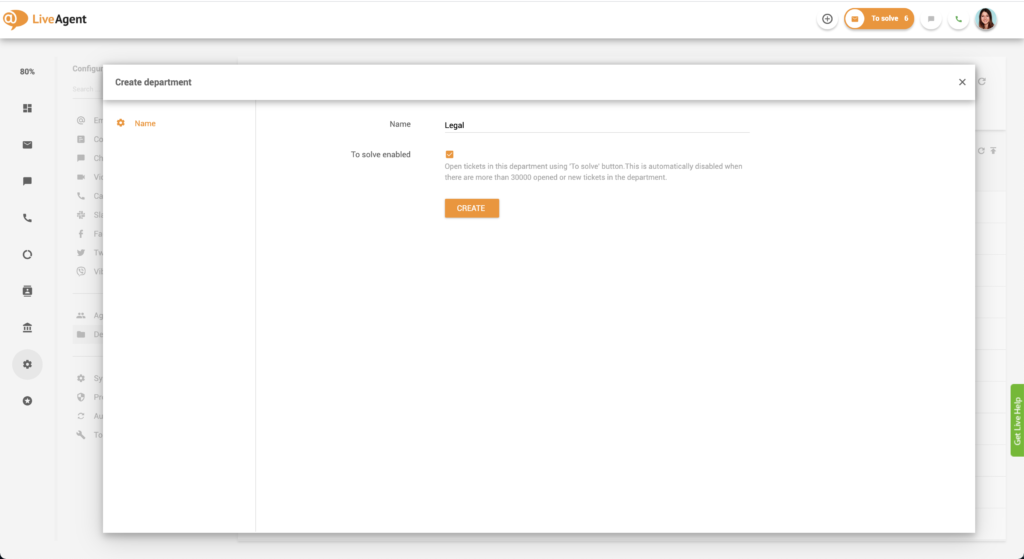 إنشاء قسم في LiveAgent