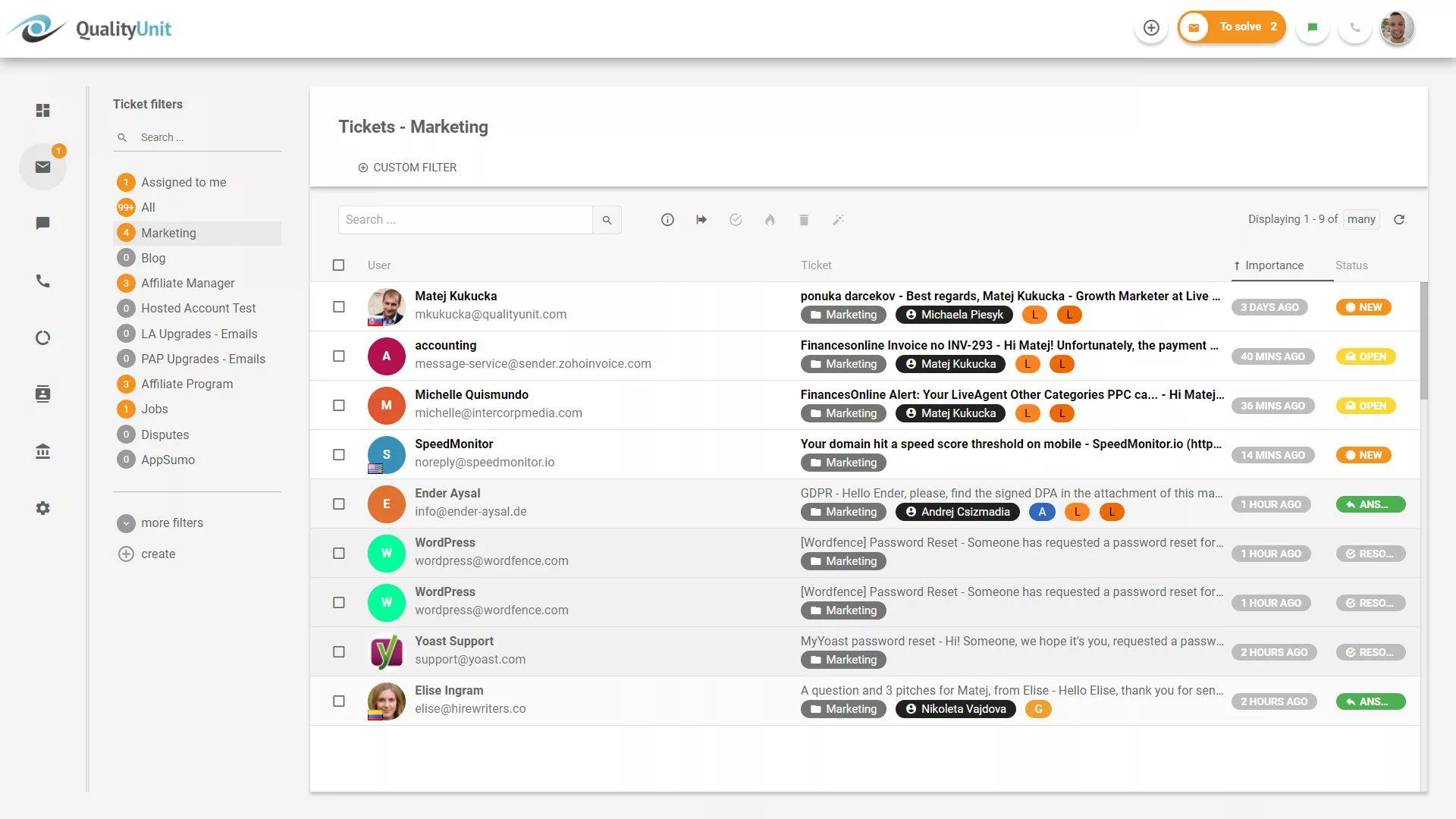 لوحة معلومات تذاكر LiveAgent