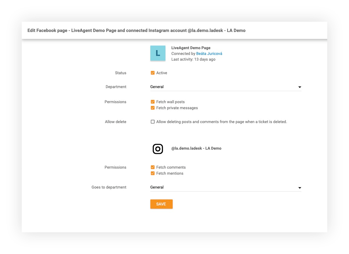 ميزة Instagram في LiveAgent