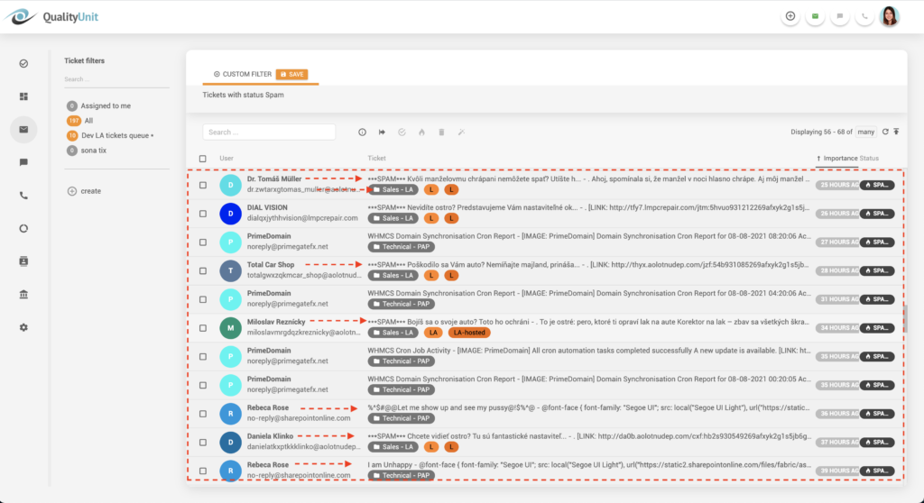 تصفية رسائل البريد الإلكتروني العشوائية في LiveAgent